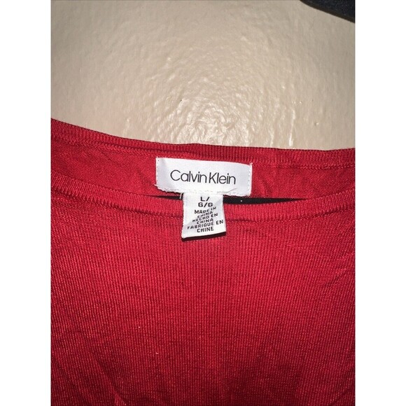 Calvin Klein Red Embellished Pearl Detail Long Sleeve Top Size L - Picture 2 of 8